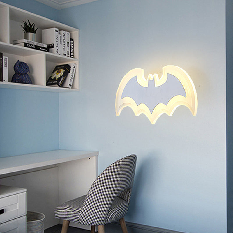 Cool Bat Shaped Wall Light Modern Style Acrylic Metal Wall Lamp in White for Boys Bedroom Clearhalo 'Wall Lamps & Sconces' 'Wall Lights' Lighting' 172835