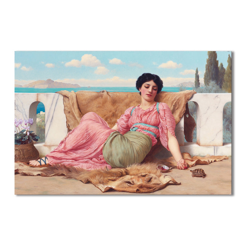 Impressionism Sitting Girl Wall Decor Canvas Pink Figure Art Print, Multiple Sizes Clearhalo 'Arts' 'Canvas Art' 1728381