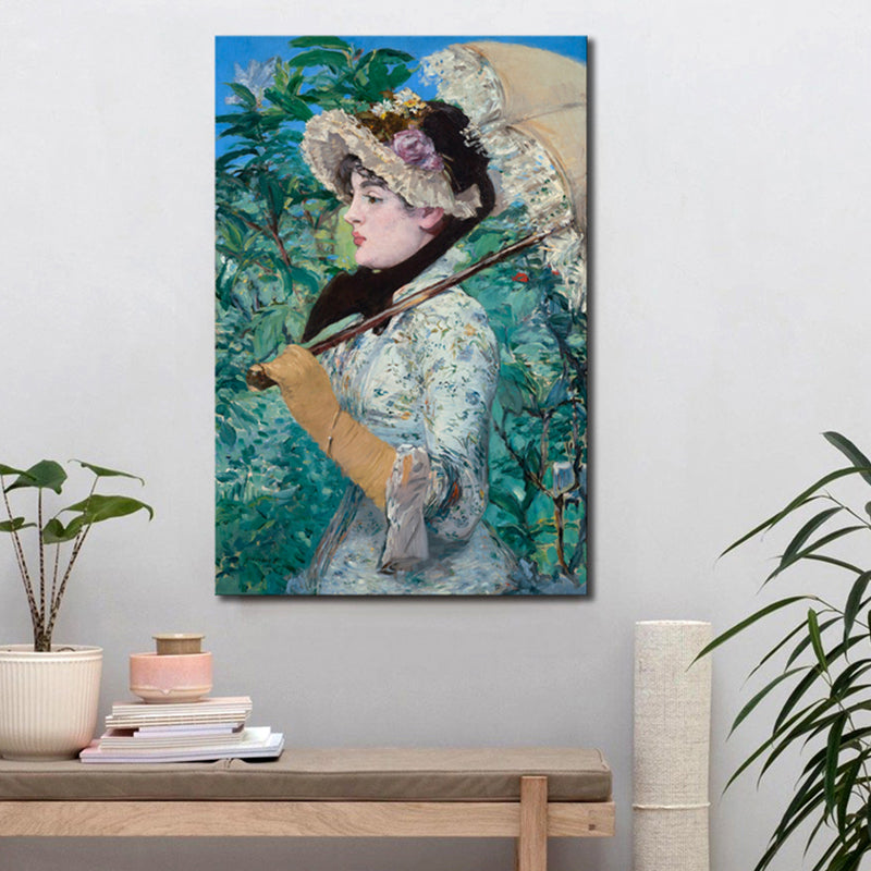 Impressionism Hat Maiden Art Print Canvas Textured Green Wall Decor for Guest Room Clearhalo 'Arts' 'Canvas Art' 1728473