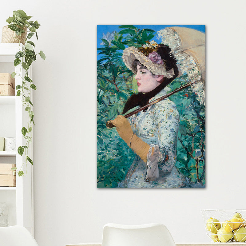 Impressionism Hat Maiden Art Print Canvas Textured Green Wall Decor for Guest Room Clearhalo 'Arts' 'Canvas Art' 1728474