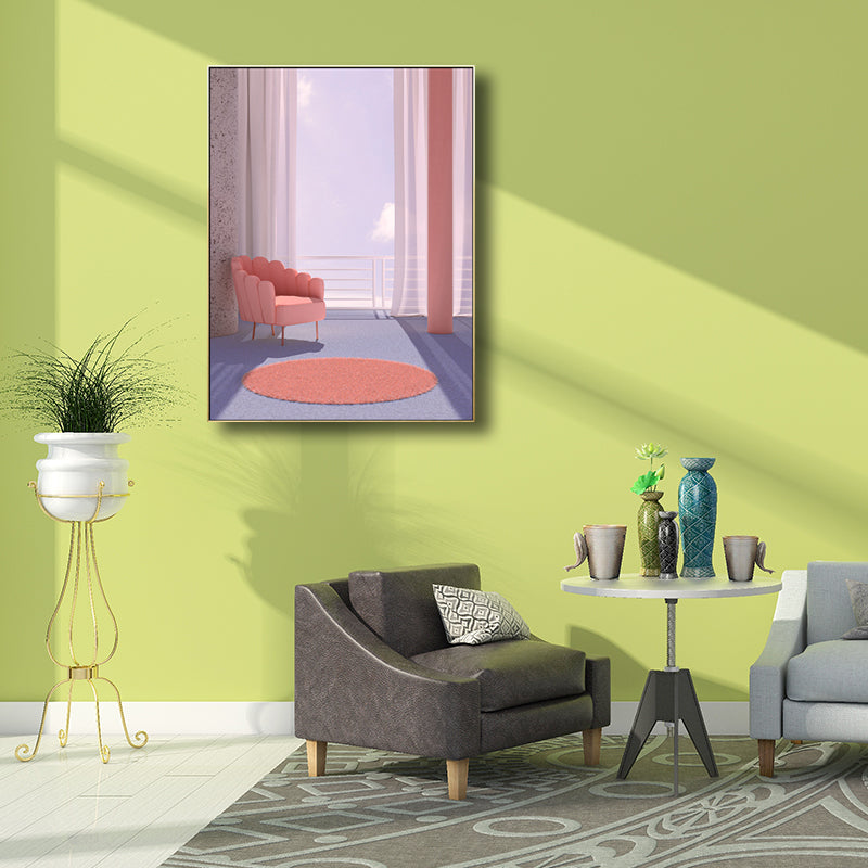 Curtain and Window Scene Canvas for Dining Room in Light Color, Multiple Sizes Options Clearhalo 'Art Gallery' 'Canvas Art' 'Contemporary Art Gallery' 'Modern' Arts' 1728509