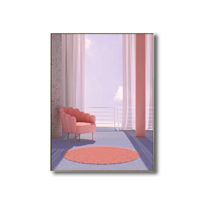 Curtain and Window Scene Canvas for Dining Room in Light Color, Multiple Sizes Options Clearhalo 'Art Gallery' 'Canvas Art' 'Contemporary Art Gallery' 'Modern' Arts' 1728511