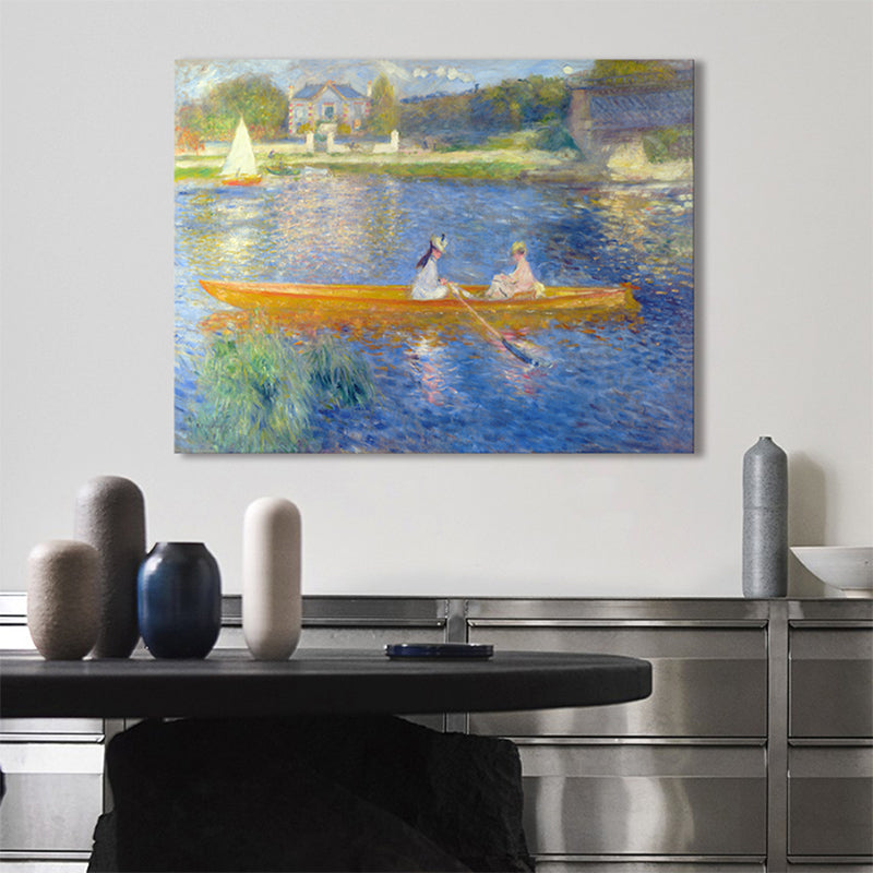 Oil Painting Canvas Impressionism Style Art Print Boating Figures in Blue, Multiple Sizes Blue Clearhalo 'Arts' 'Canvas Art' 1728687