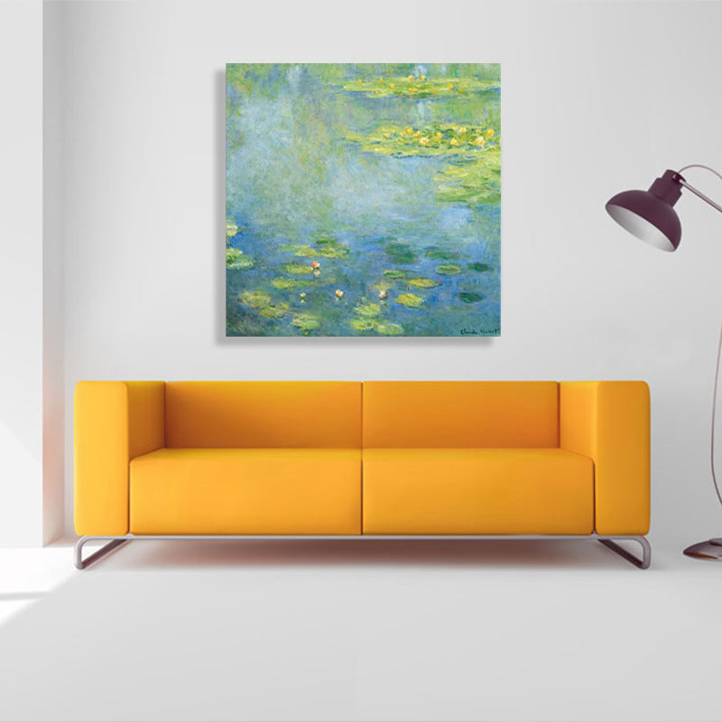 Lotus and Lotus Leaves Canvas for Dining Room in Green, Multiple Sizes Available Clearhalo 'Arts' 'Canvas Art' 1728702