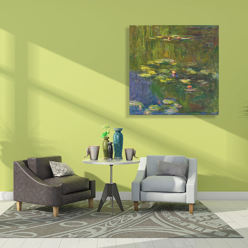 Lotus and Lotus Leaves Canvas for Dining Room in Green, Multiple Sizes Available Clearhalo 'Arts' 'Canvas Art' 1728709