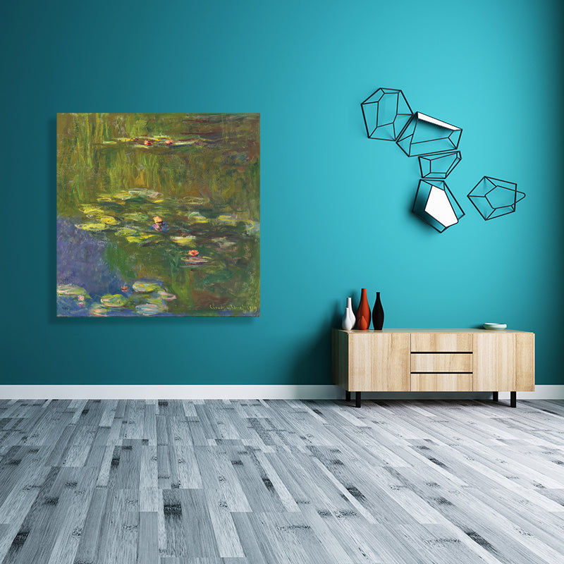 Lotus and Lotus Leaves Canvas for Dining Room in Green, Multiple Sizes Available Clearhalo 'Arts' 'Canvas Art' 1728710