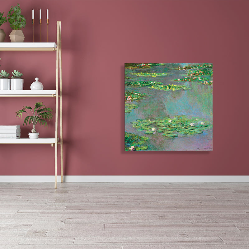 Lotus and Lotus Leaves Canvas for Dining Room in Green, Multiple Sizes Available Clearhalo 'Arts' 'Canvas Art' 1728717