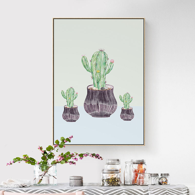 Contemporary Cactus Canvas Guest Room Wall Art Print in Pastel Color, Multiple Sizes Green Clearhalo 'Art Gallery' 'Canvas Art' 'Contemporary Art Gallery' 'Modern' Arts' 1728757