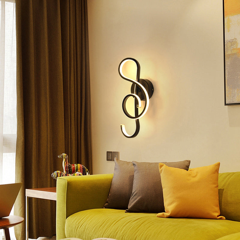 Musical Note Adult Bedroom Sconce Light Metal Modern Creative Black/White Wall Lamp Clearhalo 'Wall Lamps & Sconces' 'Wall Lights' Lighting' 172885