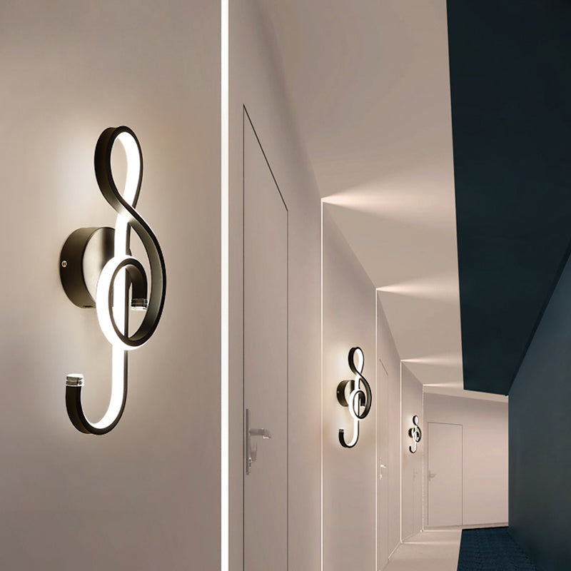 Musical Note Adult Bedroom Sconce Light Metal Modern Creative Black/White Wall Lamp Black White Clearhalo 'Wall Lamps & Sconces' 'Wall Lights' Lighting' 172886