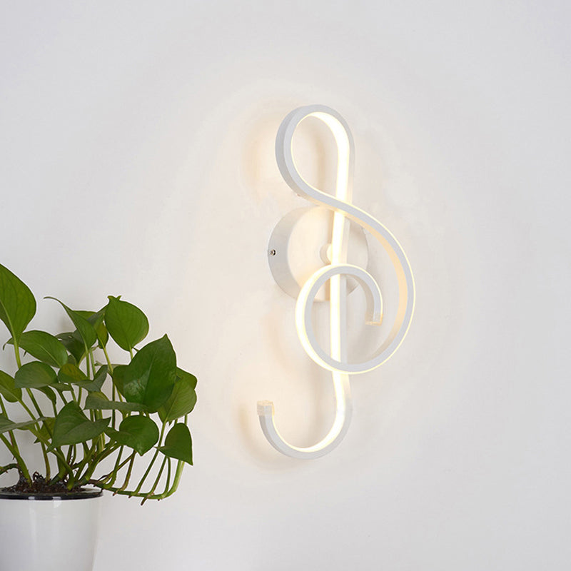 Musical Note Adult Bedroom Sconce Light Metal Modern Creative Black/White Wall Lamp White Clearhalo 'Wall Lamps & Sconces' 'Wall Lights' Lighting' 172891