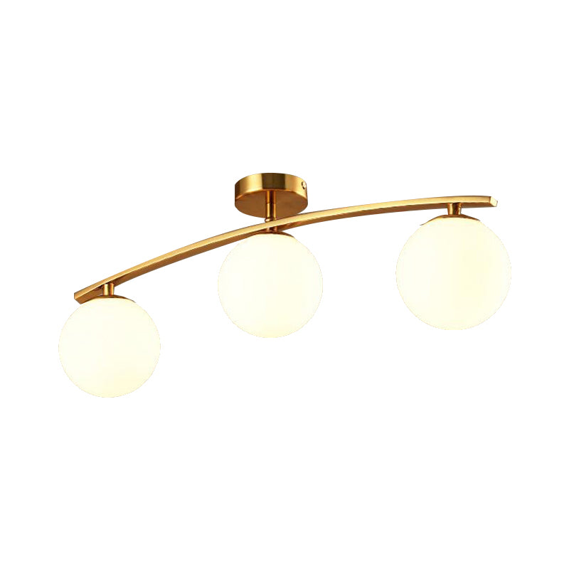 Modern Sphere Shade Semi Ceiling Mount Light Opal Glass Gold Ceiling Lamp for Study Room Clearhalo 'Ceiling Lights' 'Close To Ceiling Lights' 'Close to ceiling' 'Glass shade' 'Glass' 'Semi-flushmount' Lighting' 172934