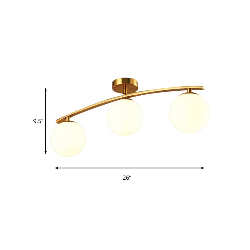 Modern Sphere Shade Semi Ceiling Mount Light Opal Glass Gold Ceiling Lamp for Study Room Clearhalo 'Ceiling Lights' 'Close To Ceiling Lights' 'Close to ceiling' 'Glass shade' 'Glass' 'Semi-flushmount' Lighting' 172935