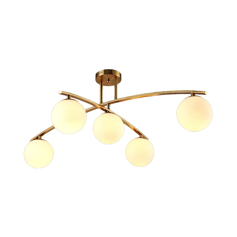 Modern Sphere Shade Semi Ceiling Mount Light Opal Glass Gold Ceiling Lamp for Study Room Clearhalo 'Ceiling Lights' 'Close To Ceiling Lights' 'Close to ceiling' 'Glass shade' 'Glass' 'Semi-flushmount' Lighting' 172938