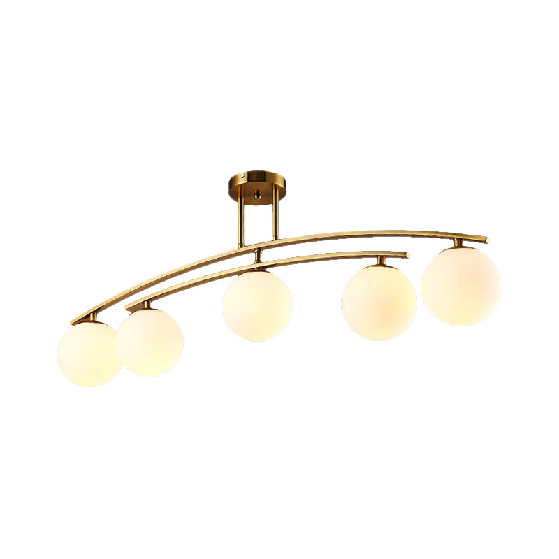 Modern Sphere Shade Semi Ceiling Mount Light Opal Glass Gold Ceiling Lamp for Study Room Clearhalo 'Ceiling Lights' 'Close To Ceiling Lights' 'Close to ceiling' 'Glass shade' 'Glass' 'Semi-flushmount' Lighting' 172939