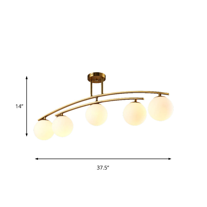 Modern Sphere Shade Semi Ceiling Mount Light Opal Glass Gold Ceiling Lamp for Study Room Clearhalo 'Ceiling Lights' 'Close To Ceiling Lights' 'Close to ceiling' 'Glass shade' 'Glass' 'Semi-flushmount' Lighting' 172940