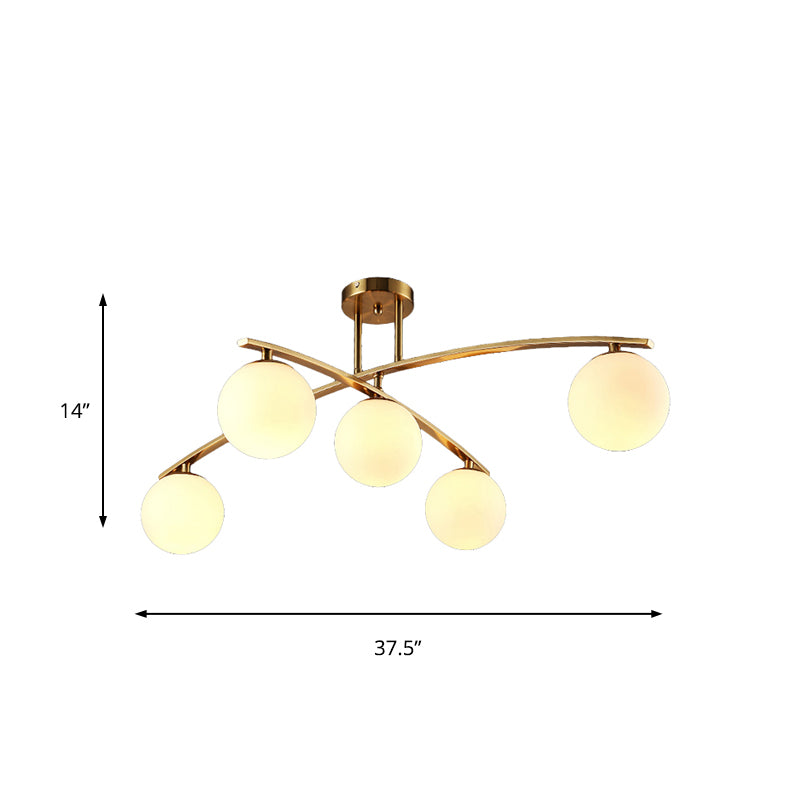 Modern Sphere Shade Semi Ceiling Mount Light Opal Glass Gold Ceiling Lamp for Study Room Clearhalo 'Ceiling Lights' 'Close To Ceiling Lights' 'Close to ceiling' 'Glass shade' 'Glass' 'Semi-flushmount' Lighting' 172941