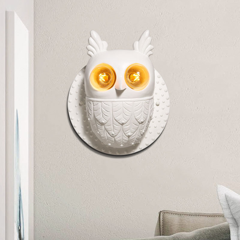 Lovely Owl Shaped Wall Light Two Lights Resin Sconce Light in White for Kindergarten Bedroom Clearhalo 'Wall Lamps & Sconces' 'Wall Lights' Lighting' 172983