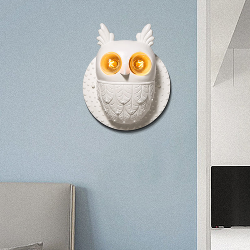 Lovely Owl Shaped Wall Light Two Lights Resin Sconce Light in White for Kindergarten Bedroom Clearhalo 'Wall Lamps & Sconces' 'Wall Lights' Lighting' 172984