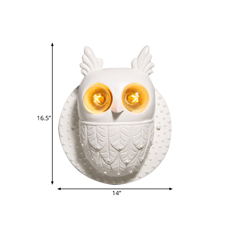 Lovely Owl Shaped Wall Light Two Lights Resin Sconce Light in White for Kindergarten Bedroom Clearhalo 'Wall Lamps & Sconces' 'Wall Lights' Lighting' 172986