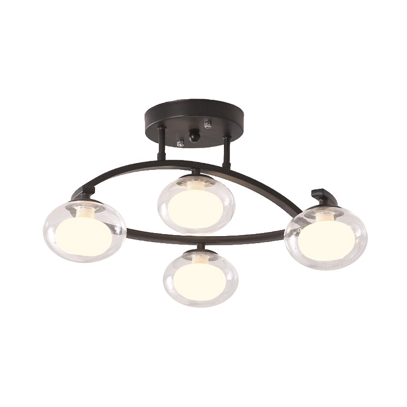 Twist Arm Semi Ceiling Mount Light with Oval Shade Contemporary Metal Ceiling Lamp for Cafe Clearhalo 'Ceiling Lights' 'Close To Ceiling Lights' 'Close to ceiling' 'Glass shade' 'Glass' 'Semi-flushmount' Lighting' 172989
