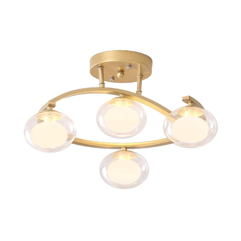Twist Arm Semi Ceiling Mount Light with Oval Shade Contemporary Metal Ceiling Lamp for Cafe Clearhalo 'Ceiling Lights' 'Close To Ceiling Lights' 'Close to ceiling' 'Glass shade' 'Glass' 'Semi-flushmount' Lighting' 172997