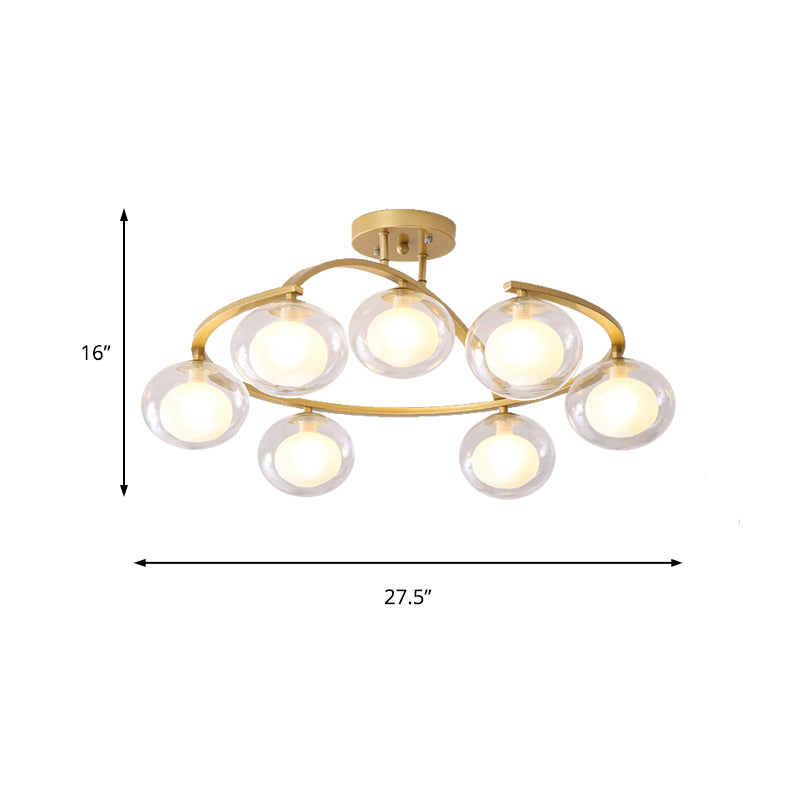 Twist Arm Semi Ceiling Mount Light with Oval Shade Contemporary Metal Ceiling Lamp for Cafe Clearhalo 'Ceiling Lights' 'Close To Ceiling Lights' 'Close to ceiling' 'Glass shade' 'Glass' 'Semi-flushmount' Lighting' 173000