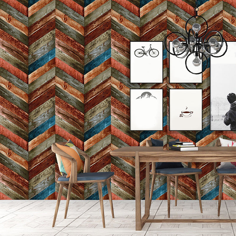 Rust Peel off Wallpaper Roll Brown Herringbone Wood Wall Decor, 19.5' L x 17.5" W Clearhalo 'Country wall decor' 'Rustic' 'Wallpaper' Wall Decor' 1730033