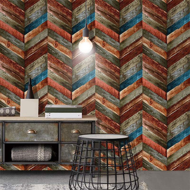 Rust Peel off Wallpaper Roll Brown Herringbone Wood Wall Decor, 19.5' L x 17.5" W Clearhalo 'Country wall decor' 'Rustic' 'Wallpaper' Wall Decor' 1730034