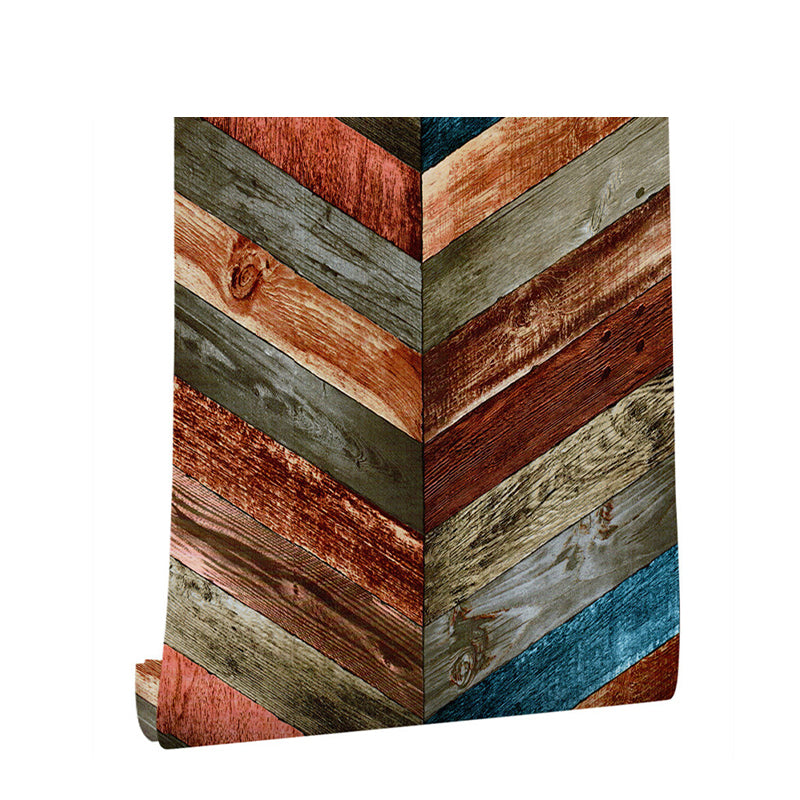 Rust Peel off Wallpaper Roll Brown Herringbone Wood Wall Decor, 19.5' L x 17.5" W Clearhalo 'Country wall decor' 'Rustic' 'Wallpaper' Wall Decor' 1730035