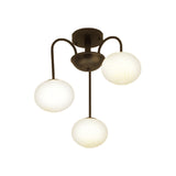 Ball Frosted Glass Semi Flush Light Modern Stylish 3 Lights Black/White Ceiling Mounted Light with Curved Arm Clearhalo 'Ceiling Lights' 'Close To Ceiling Lights' 'Close to ceiling' 'Glass shade' 'Glass' 'Semi-flushmount' Lighting' 173005