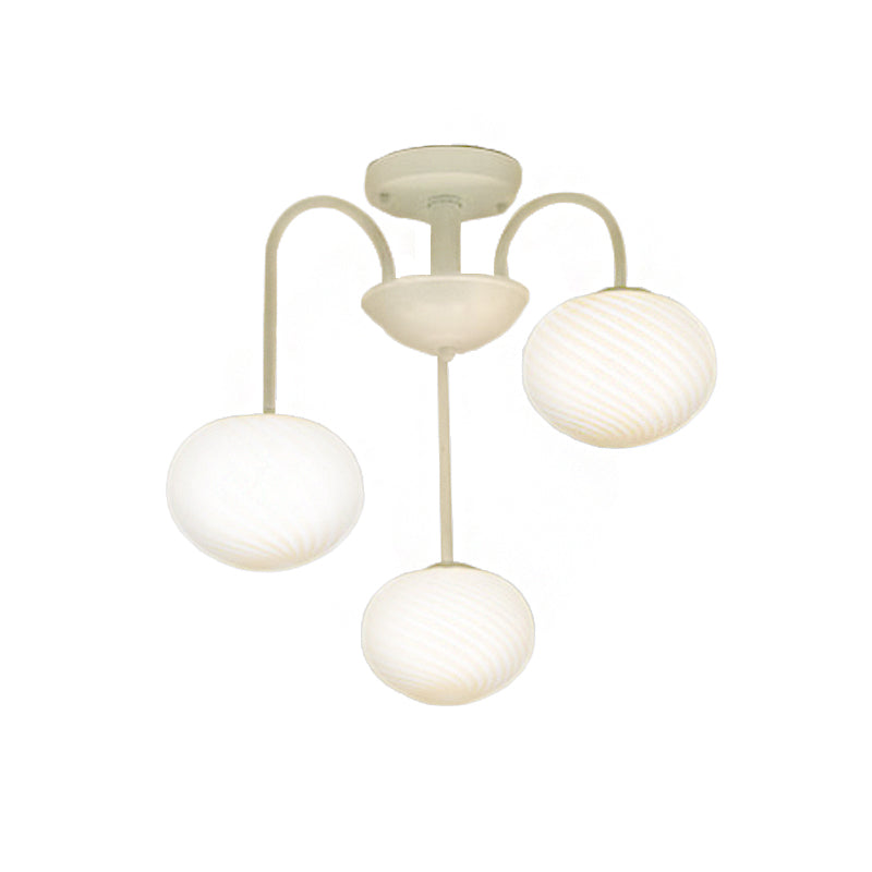 Ball Frosted Glass Semi Flush Light Modern Stylish 3 Lights Black/White Ceiling Mounted Light with Curved Arm Clearhalo 'Ceiling Lights' 'Close To Ceiling Lights' 'Close to ceiling' 'Glass shade' 'Glass' 'Semi-flushmount' Lighting' 173009