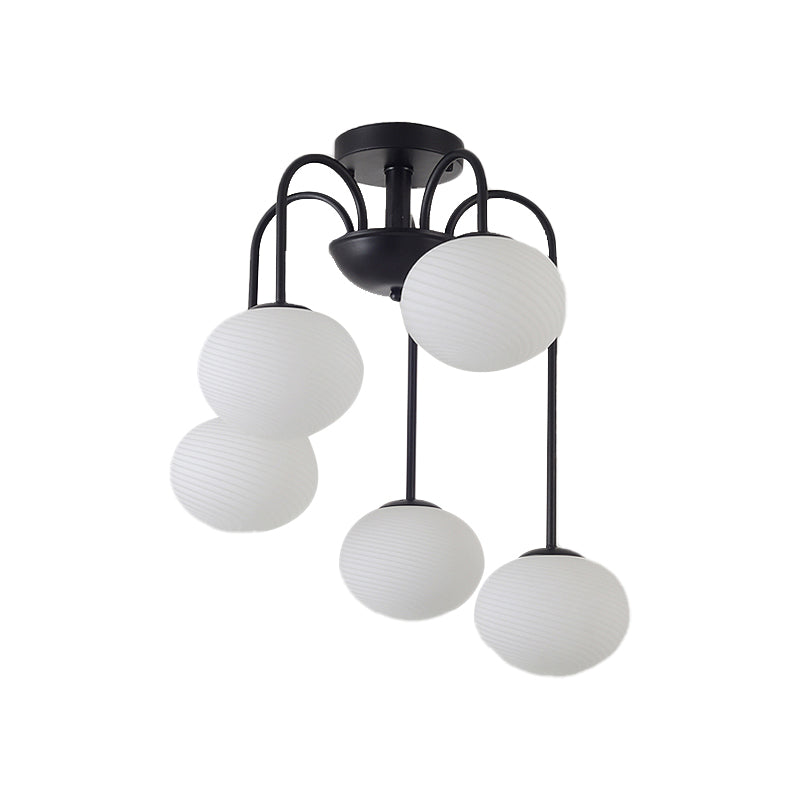 Modernist 5 Lights Ceiling Mounted Light with Frosted Glass Shade Black/White Finish Ball Semi Flush Mount Light Clearhalo 'Ceiling Lights' 'Chandeliers' 'Close To Ceiling Lights' 'Close to ceiling' 'Glass shade' 'Glass' 'Semi-flushmount' Lighting' 173023