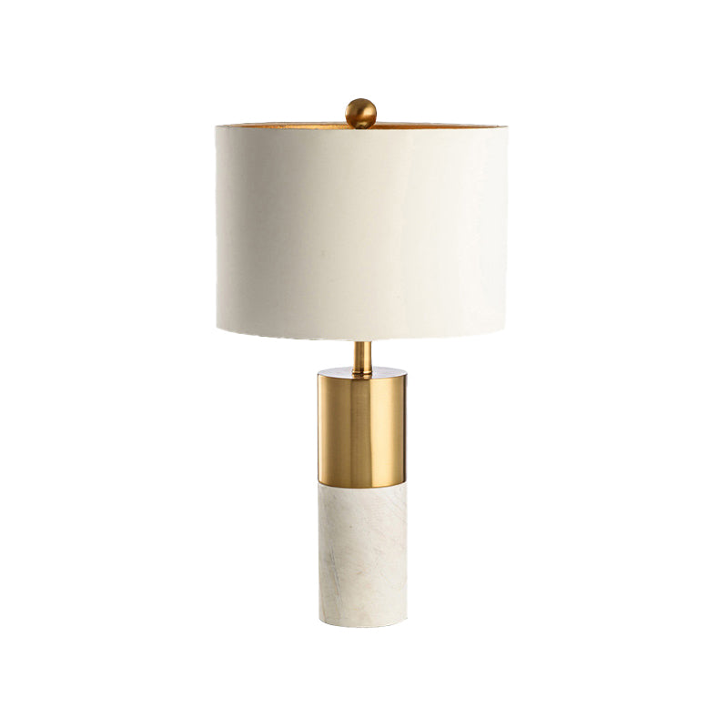 Metal Drum Shade Table Lamp with Marble Base Modern Style 1 Light White Table Lighting for Bedroom Clearhalo 'Lamps' 'Table Lamps' Lighting' 173087