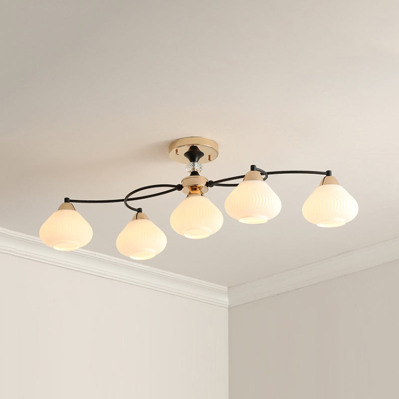 Dining Room Urn Shade Ceiling Fixture Milk Glass 5 Lights Modern White Semi Ceiling Mount Light Clearhalo 'Ceiling Lights' 'Close To Ceiling Lights' 'Close to ceiling' 'Glass shade' 'Glass' 'Semi-flushmount' Lighting' 173128