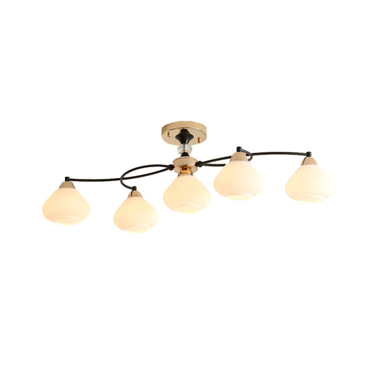 Dining Room Urn Shade Ceiling Fixture Milk Glass 5 Lights Modern White Semi Ceiling Mount Light Clearhalo 'Ceiling Lights' 'Close To Ceiling Lights' 'Close to ceiling' 'Glass shade' 'Glass' 'Semi-flushmount' Lighting' 173129