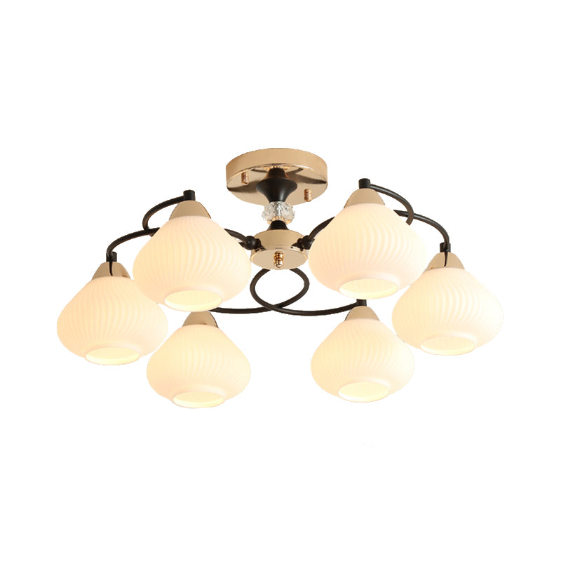 Elegant Urn Shade Semi Flushmount Light 6 Heads Opal Glass Ceiling Lamp in White for Living Room Clearhalo 'Ceiling Lights' 'Close To Ceiling Lights' 'Close to ceiling' 'Glass shade' 'Glass' 'Semi-flushmount' Lighting' 173167