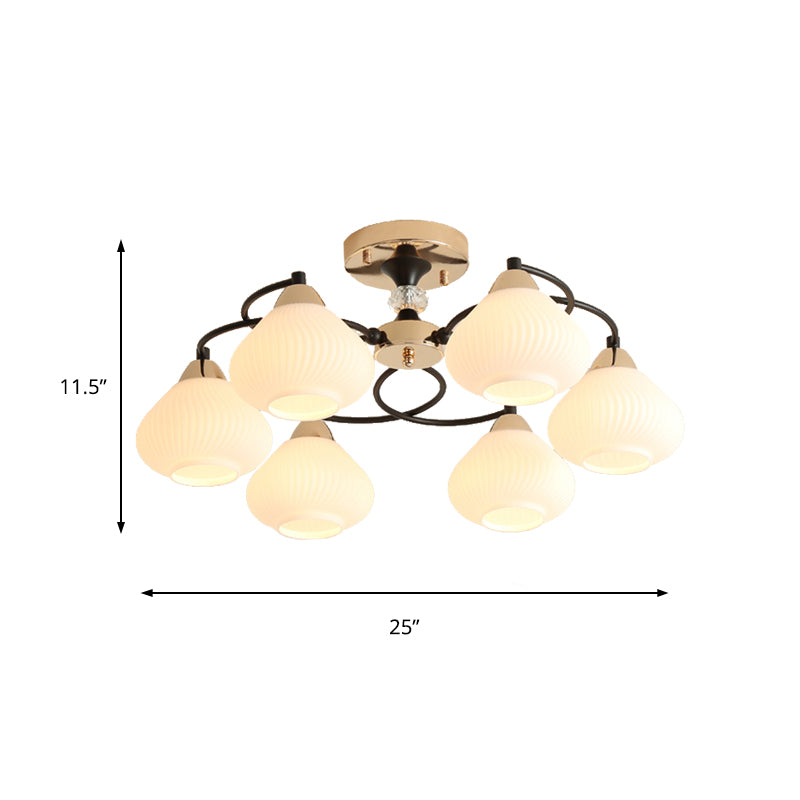 Elegant Urn Shade Semi Flushmount Light 6 Heads Opal Glass Ceiling Lamp in White for Living Room Clearhalo 'Ceiling Lights' 'Close To Ceiling Lights' 'Close to ceiling' 'Glass shade' 'Glass' 'Semi-flushmount' Lighting' 173168