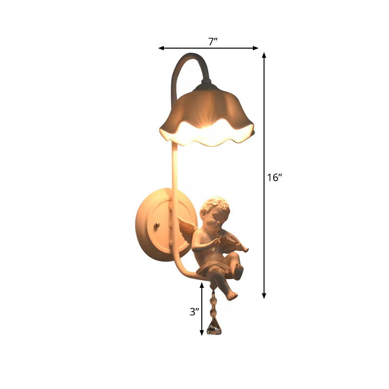 Modern Flower Wall Light with Angel 1 Light Metal Sconce Lamp in White for Bathroom Clearhalo 'Wall Lamps & Sconces' 'Wall Lights' Lighting' 173187