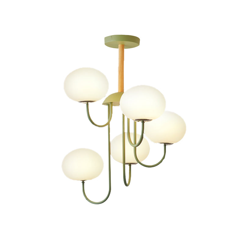 3/5 Lights Living Room Hanging Lamp with Pearl Glass Shade Nordic Gray/Green Semi Mount Lighting, Up/Down Clearhalo 'Ceiling Lights' 'Chandeliers' 'Glass shade' 'Glass' 'Modern Chandeliers' 'Modern' Lighting' 173219