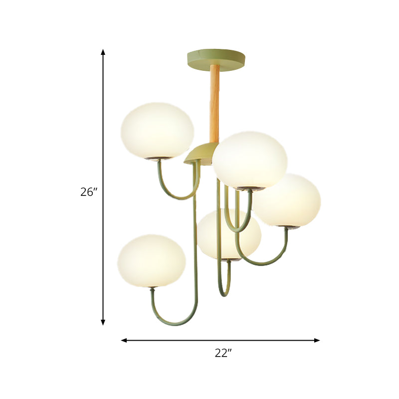 3/5 Lights Living Room Hanging Lamp with Pearl Glass Shade Nordic Gray/Green Semi Mount Lighting, Up/Down Clearhalo 'Ceiling Lights' 'Chandeliers' 'Glass shade' 'Glass' 'Modern Chandeliers' 'Modern' Lighting' 173220