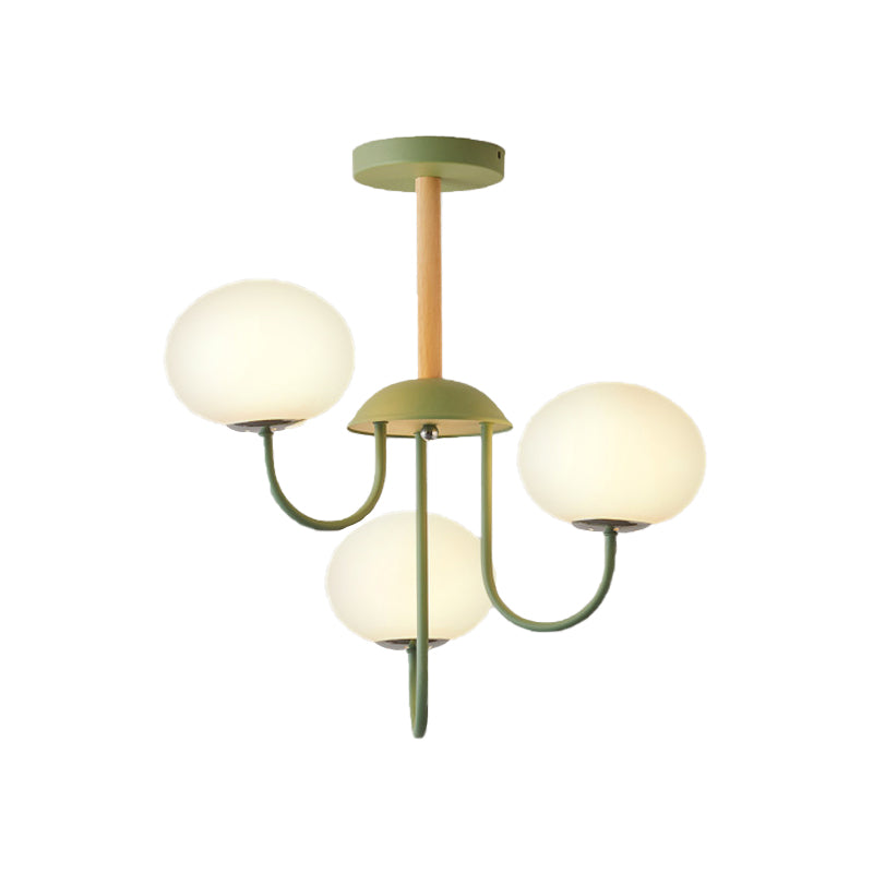 3/5 Lights Living Room Hanging Lamp with Pearl Glass Shade Nordic Gray/Green Semi Mount Lighting, Up/Down Clearhalo 'Ceiling Lights' 'Chandeliers' 'Glass shade' 'Glass' 'Modern Chandeliers' 'Modern' Lighting' 173223