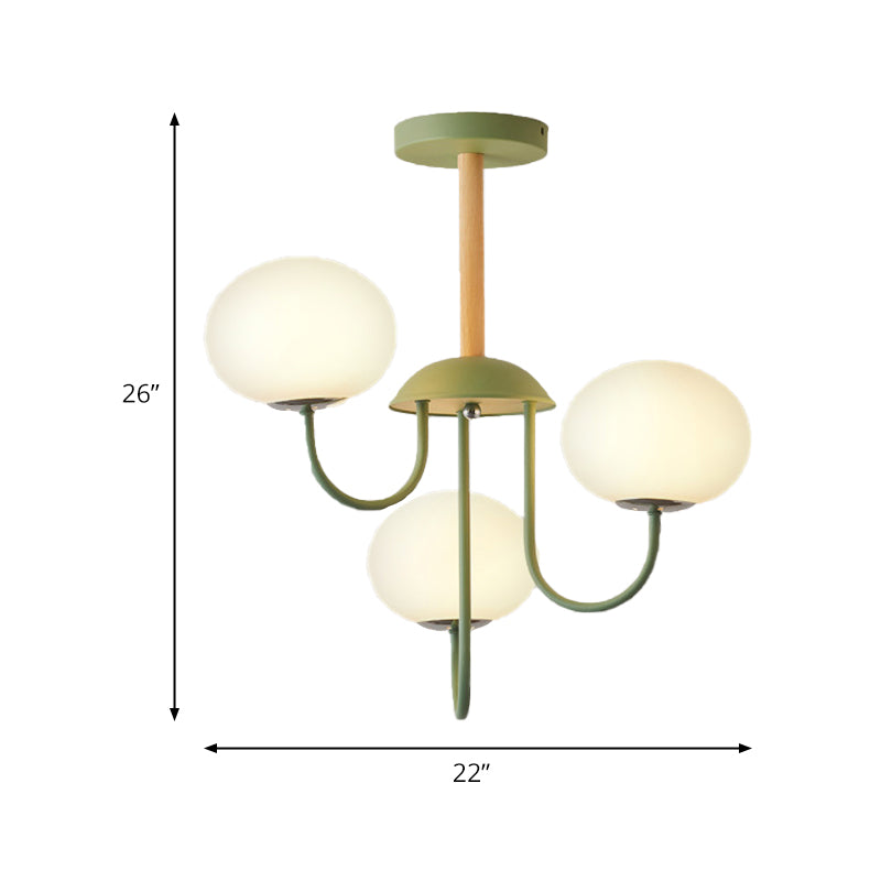 3/5 Lights Living Room Hanging Lamp with Pearl Glass Shade Nordic Gray/Green Semi Mount Lighting, Up/Down Clearhalo 'Ceiling Lights' 'Chandeliers' 'Glass shade' 'Glass' 'Modern Chandeliers' 'Modern' Lighting' 173224