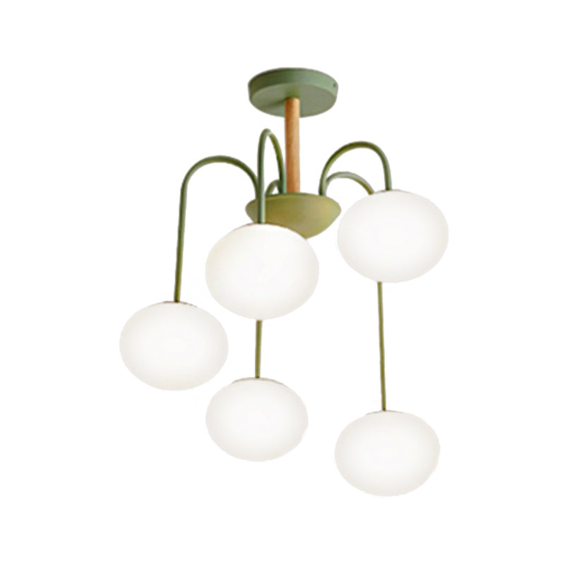 3/5 Lights Living Room Hanging Lamp with Pearl Glass Shade Nordic Gray/Green Semi Mount Lighting, Up/Down Clearhalo 'Ceiling Lights' 'Chandeliers' 'Glass shade' 'Glass' 'Modern Chandeliers' 'Modern' Lighting' 173227