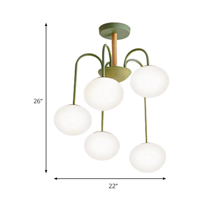 3/5 Lights Living Room Hanging Lamp with Pearl Glass Shade Nordic Gray/Green Semi Mount Lighting, Up/Down Clearhalo 'Ceiling Lights' 'Chandeliers' 'Glass shade' 'Glass' 'Modern Chandeliers' 'Modern' Lighting' 173228