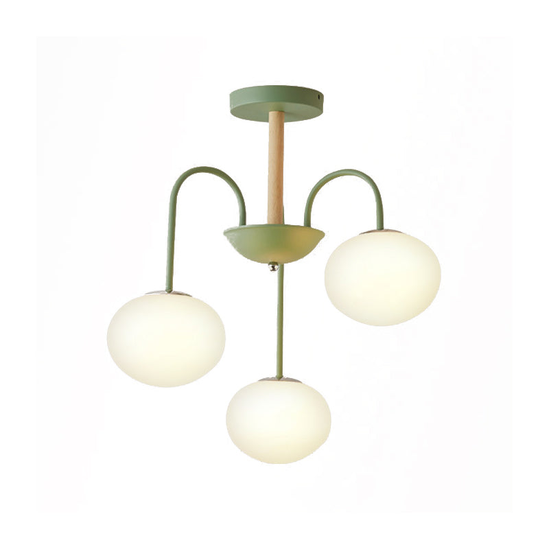 3/5 Lights Living Room Hanging Lamp with Pearl Glass Shade Nordic Gray/Green Semi Mount Lighting, Up/Down Clearhalo 'Ceiling Lights' 'Chandeliers' 'Glass shade' 'Glass' 'Modern Chandeliers' 'Modern' Lighting' 173231