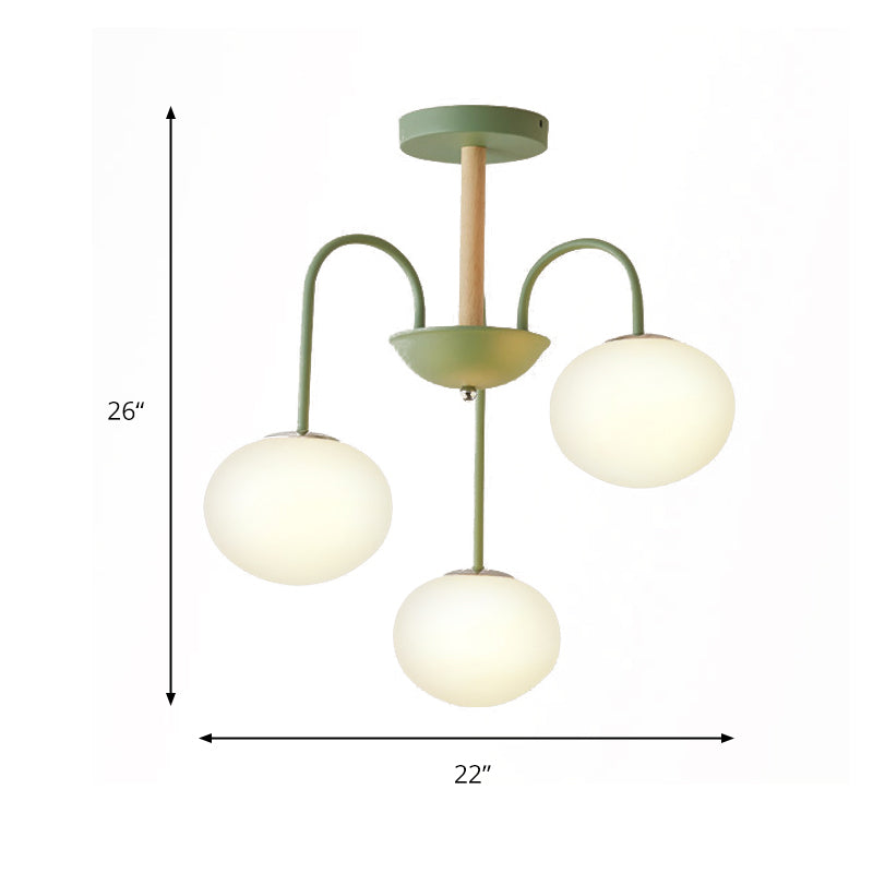 3/5 Lights Living Room Hanging Lamp with Pearl Glass Shade Nordic Gray/Green Semi Mount Lighting, Up/Down Clearhalo 'Ceiling Lights' 'Chandeliers' 'Glass shade' 'Glass' 'Modern Chandeliers' 'Modern' Lighting' 173232