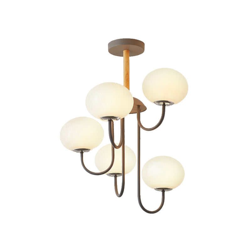 3/5 Lights Living Room Hanging Lamp with Pearl Glass Shade Nordic Gray/Green Semi Mount Lighting, Up/Down Clearhalo 'Ceiling Lights' 'Chandeliers' 'Glass shade' 'Glass' 'Modern Chandeliers' 'Modern' Lighting' 173235