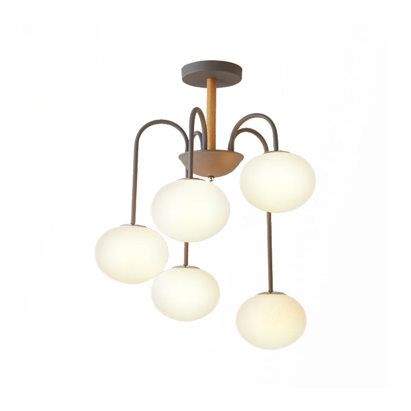 3/5 Lights Living Room Hanging Lamp with Pearl Glass Shade Nordic Gray/Green Semi Mount Lighting, Up/Down Clearhalo 'Ceiling Lights' 'Chandeliers' 'Glass shade' 'Glass' 'Modern Chandeliers' 'Modern' Lighting' 173241