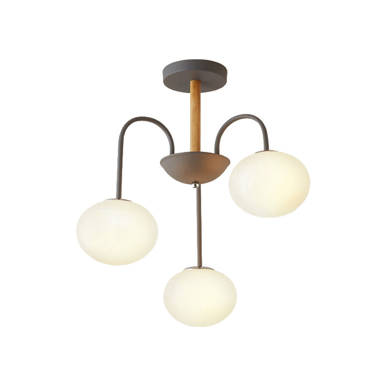 3/5 Lights Living Room Hanging Lamp with Pearl Glass Shade Nordic Gray/Green Semi Mount Lighting, Up/Down Clearhalo 'Ceiling Lights' 'Chandeliers' 'Glass shade' 'Glass' 'Modern Chandeliers' 'Modern' Lighting' 173244